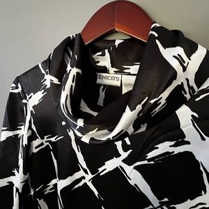 Chico’s Mod Black and White Print Blouse - Sz Small, Chico’s Sz 0